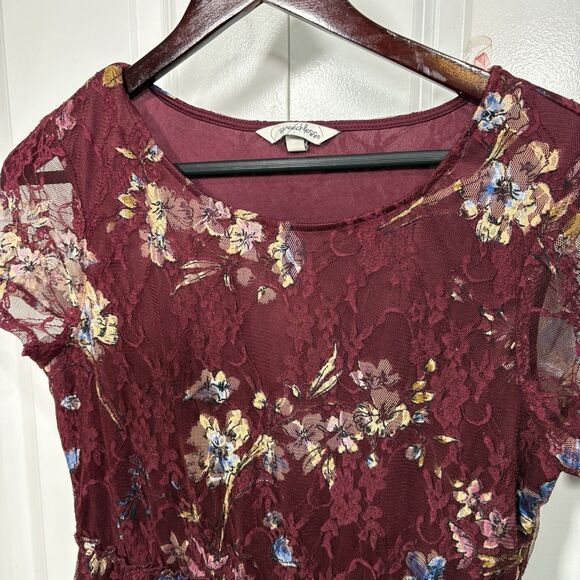 Speechless Lace Dress Womens L Burgundy Floral Romantic Cottagecore Party - Picture 2 of 7
